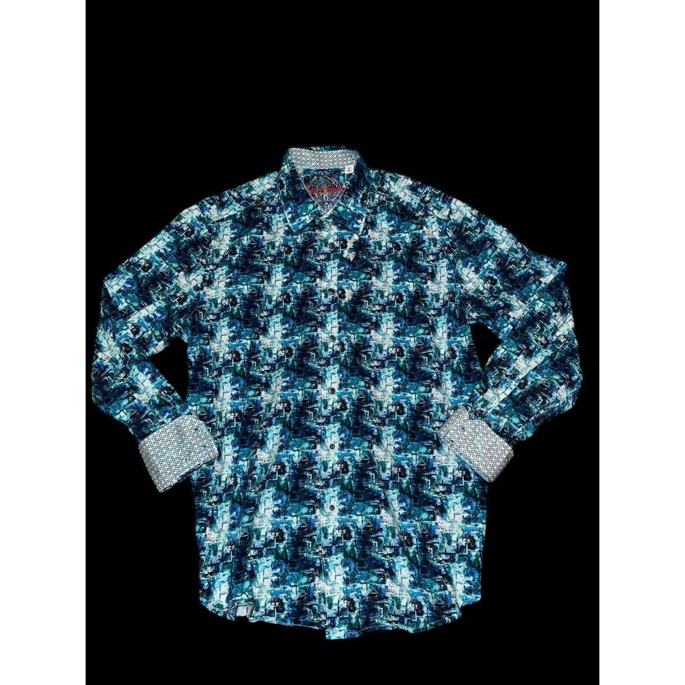 Robert Graham Button Front Shirt Men Sz LG Classic Fit Geometric Psychedelic